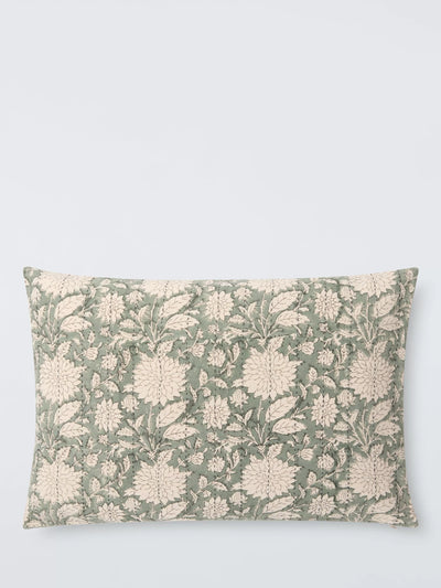 John Lewis Floral Print Weave Cushion with Running Stitch Detail, Nutmeg- Buy online at McGrocer