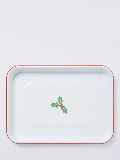 John Lewis John Lewis Christmas Enamel Baking Tray 33cm White Multi- Buy online at McGrocer
