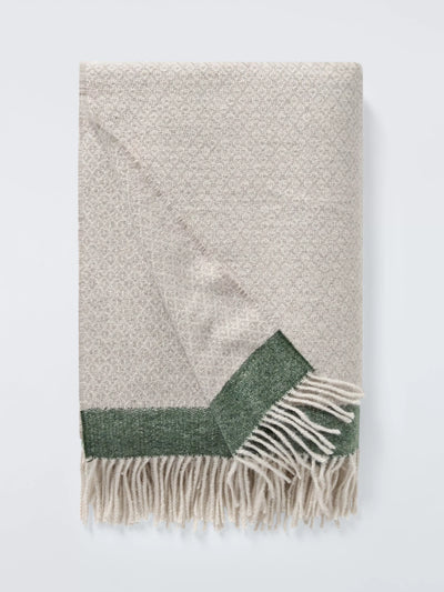 John Lewis John Lewis Diamond Border Throw Grey/Green 140x190cm- Buy online at McGrocer
