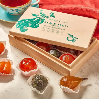 fortnum Glacé Fruit Selection in Wooden Box, Candied Fruit Confection, 400g- Buy online at McGrocer