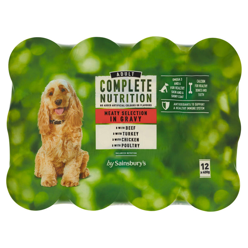 Sainsbury's complete nutrition adult dog food variety pack 12x400g (British brand)