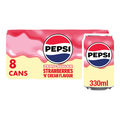 Sainsburys Pepsi Treats Strawberries N Cream Flavoured Soft Drink 8 x 330ml- Buy online at McGrocer