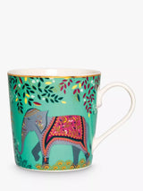 John Lewis Sara Miller Escape to India Elephants Oasis 22ct Gold Fine China Mug Jade/Multi 340ml- Buy online at McGrocer
