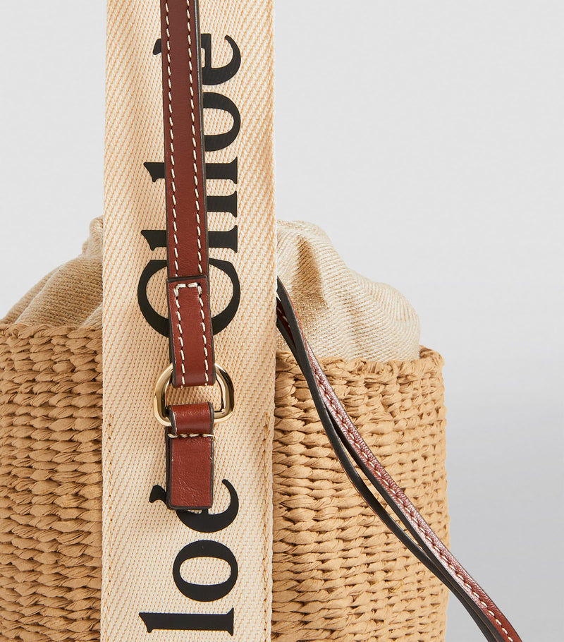 Chloé Small Woody Basket Bag in paper fibre with leather trims, UK version