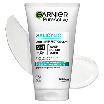 ASDA Garnier Pure Active 3in1 Clay Mask-Wash-Scrub for Oily Skin 150ml- Buy online at McGrocer
