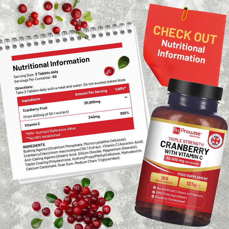 Prowise Healthcare Triple Strength Cranberry with Vitamin C 180 tablets, UK version