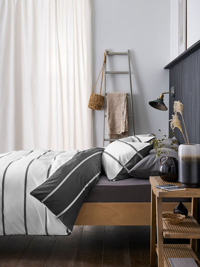 Next 2 Pack Grey Stripe Reversible Duvet Cover and Pillowcase Set- Buy online at McGrocer