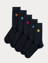 M&S M&S 5 Pack Embroidered Cotton Rich Mr Men Ankle Socks- Buy online at McGrocer
