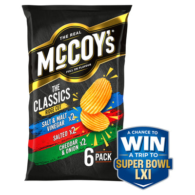 ASDA McCoy's Classic Variety Crisps Salt Cheddar & Onion Ridge Cut 6 Pack 150g- Buy online at McGrocer