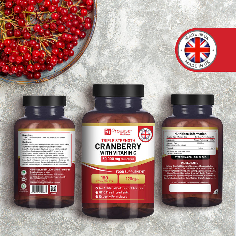 Prowise Healthcare Triple Strength Cranberry with Vitamin C 180 tablets, UK version