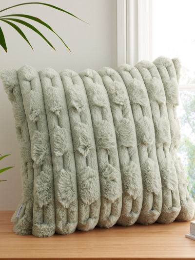Next Bianca Green Soft and Cosy Carved Faux Fur Cushion 55cm x 55cm- Buy online at McGrocer
