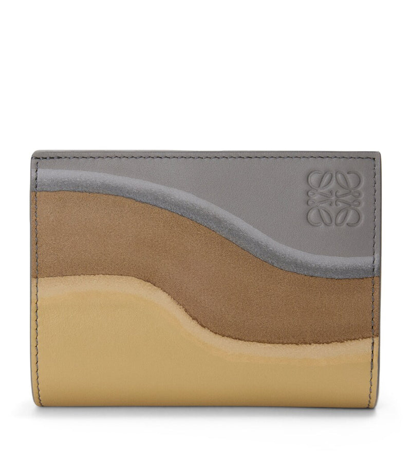 Leather Bifold Wallet with Suede Panels and Gold-Tone Hardware