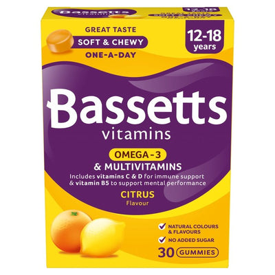 M&S Bassetts Citrus Omega 3 Multivitamin Pastilles for Teens 30 Pack- Buy online at McGrocer