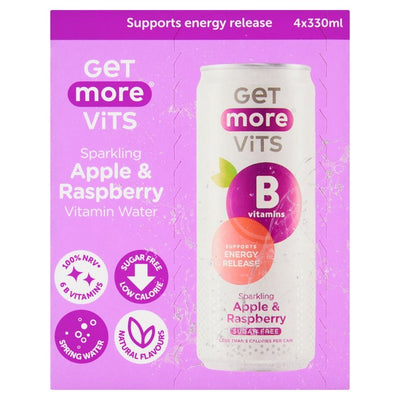 M&S Get More Vits B Vitamins Sparkling Apple & Raspberry Vitamin Drink 4 x 330ml- Buy online at McGrocer
