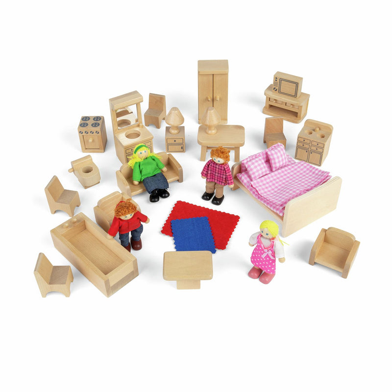 BIGJIGS wooden doll family and furniture set, UK version