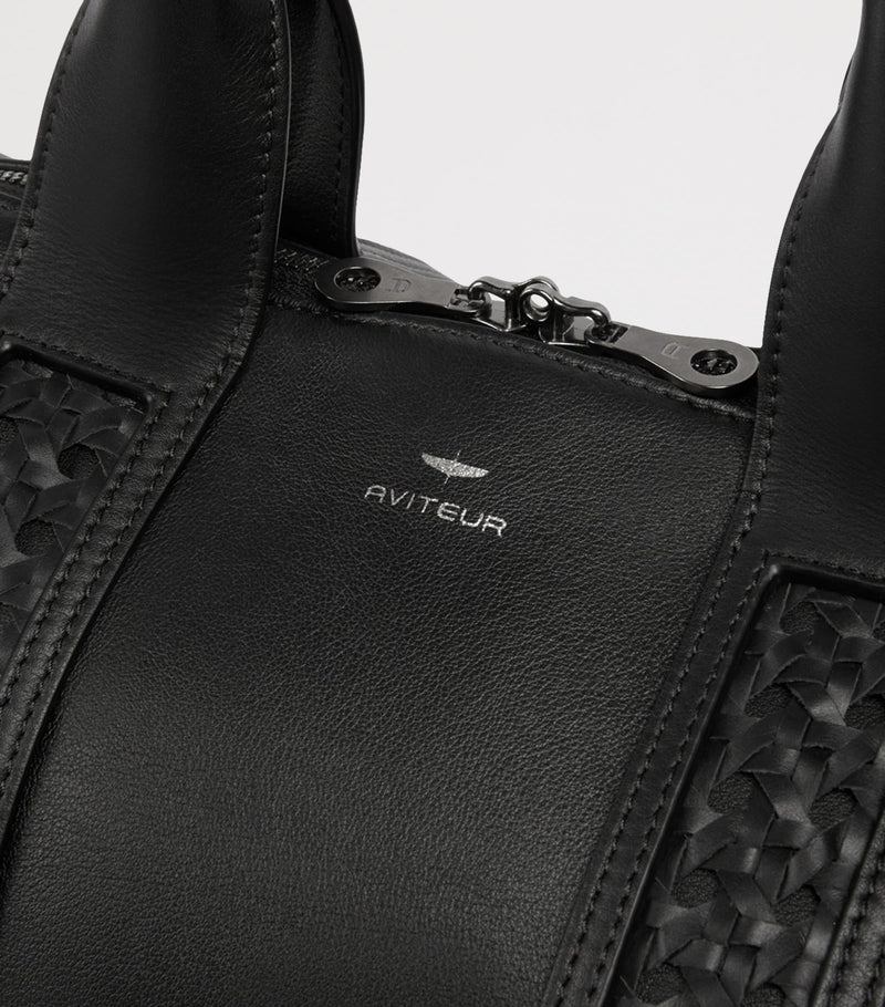 Aviteur Leather Woven-Detail Holdall with Calfskin and Alcantara Lining - British product