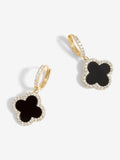 Gold Tone Mother of Pearl Clover Huggie Earrings with Post and Catch Fastening
