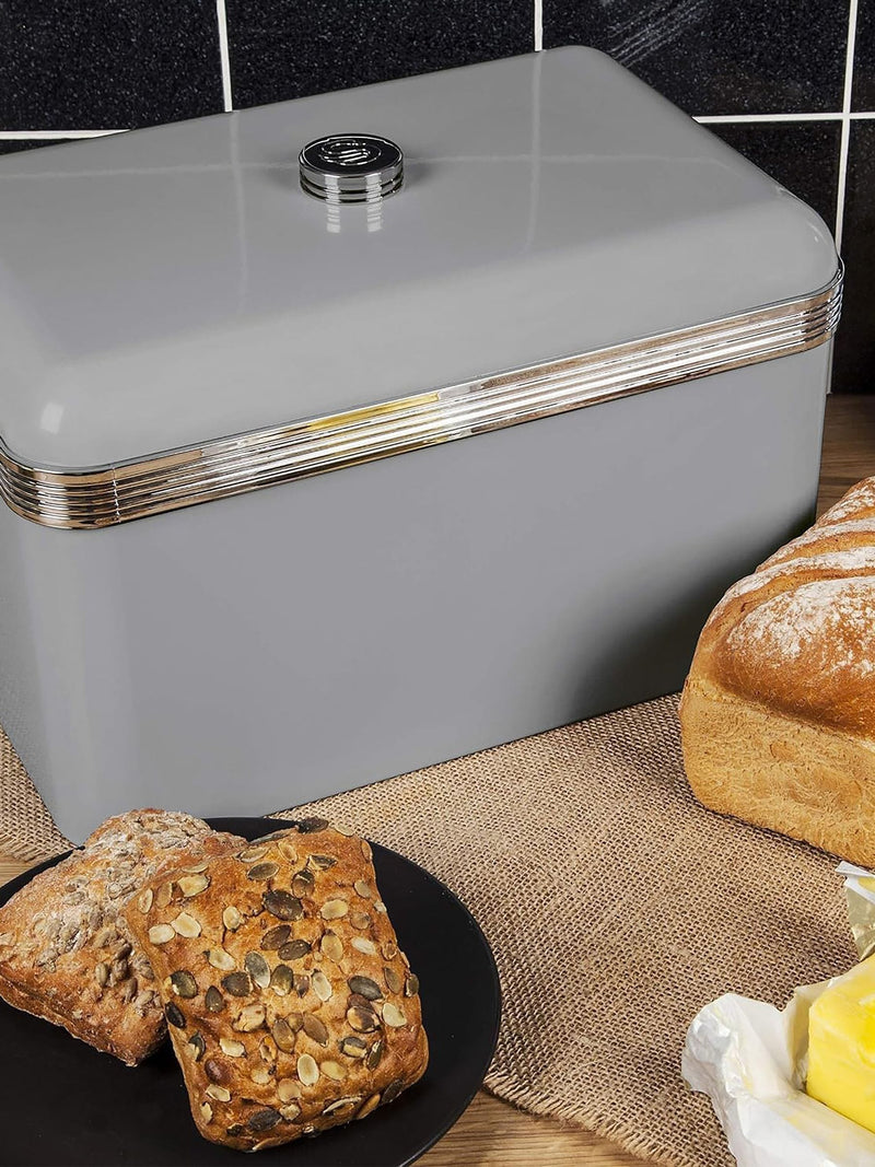 Swan Grey Retro Bread Bin 35cm width (British brand)