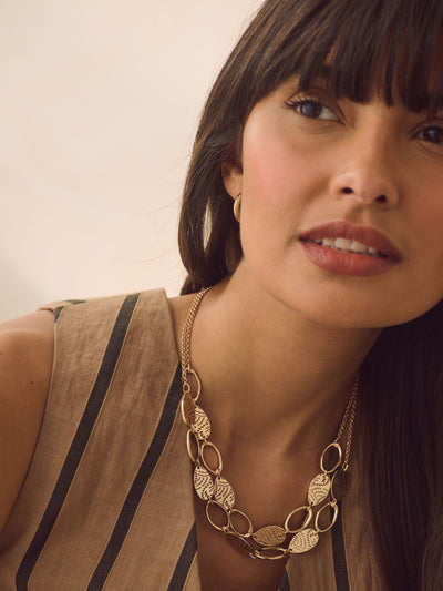 Next Gold Tone Cutout Double Layer Necklace- Buy online at McGrocer