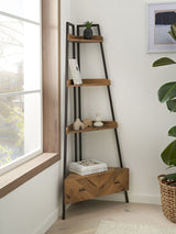 Next Dark Bronx Ladder Chevron Oak Effect Storage Corner Shelf- Buy online at McGrocer