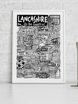 Next Sketchbook Design Black Lancashire Landmarks Illustration Framed Wall Art Print, White A4 Frame- Buy online at McGrocer