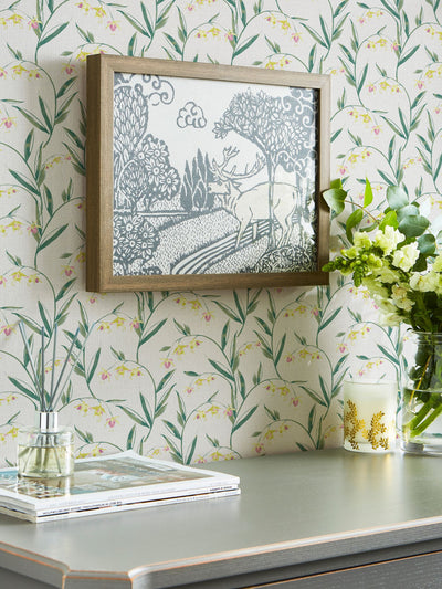 Next Laura Ashley Pale Slate Grey Fulwell Fuscia A4 Wallpaper Sample- Buy online at McGrocer