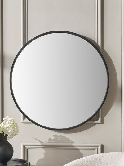 Next Pacific Black Veneer and Mirrored Glass Round Wall Mirror 74cm- Buy online at McGrocer