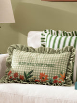 Next furn. Green Meadow Haze Embroidered Ruffle Cushion 50x30cm- Buy online at McGrocer