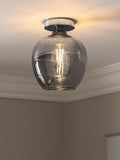 Smoke Grey Drizzle Flush Ceiling Light with hand drizzled glass, imported from the UK