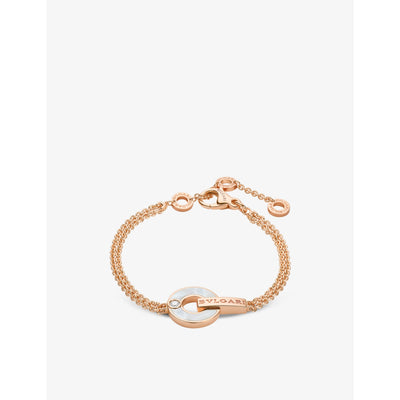 selfridges Bvlgari Bvlgari Openwork 18ct Rose-gold Mother of Pearl 0.06ct Round Brilliant-cut Diamond Bracelet 15-17cm- Buy online at McGrocer