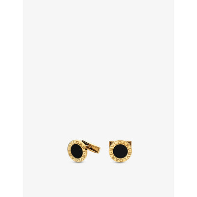 selfridges Bvlgari 18ct Yellow-Gold and Onyx Cufflinks- Buy online at McGrocer