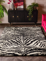 Next Rockett St George Black Dirty Zebra Shaggy Berber Wool Rug- Buy online at McGrocer