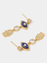 Next Accessorize Gold Tone 14ct Plated Eye & Hamsa Drop Earrings- Buy online at McGrocer