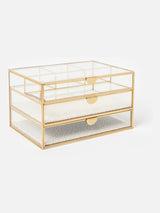 Next Oliver Bonas Cream Gold & Glass Boucle Tiered Large Jewellery Box- Buy online at McGrocer