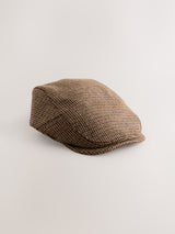 Next Dogtooth Brown Wool Blend Flat Cap- Buy online at McGrocer