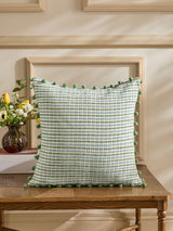 McGrocer Nina Campbell Green Woven Pom Cushion- Buy online at McGrocer