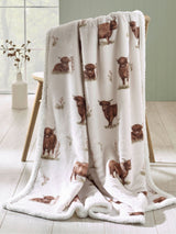 Next Catherine Lansfield Natural Angus Highland Cow Cosy Fleece Blanket Throw 130x170cm- Buy online at McGrocer
