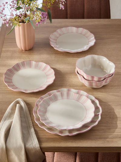 Next 12 Piece Pink Hand Painted Stripe Dinner Set- Buy online at McGrocer