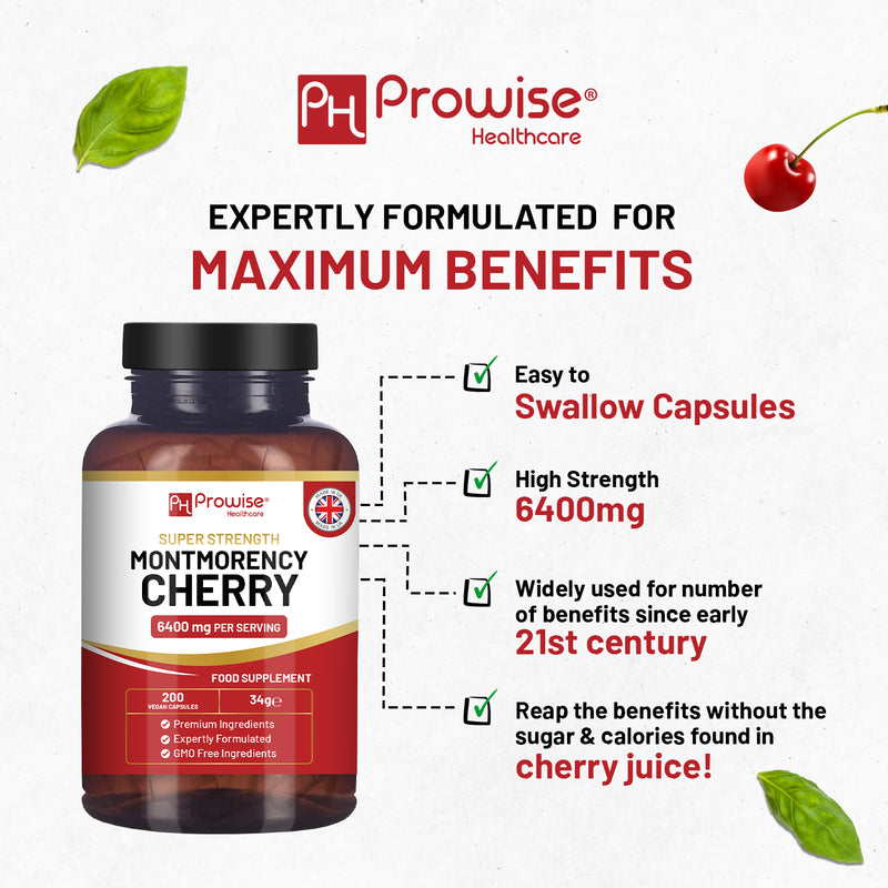 Prowise Healthcare Montmorency Cherry supplement 6400mg 200 capsules, imported from the UK