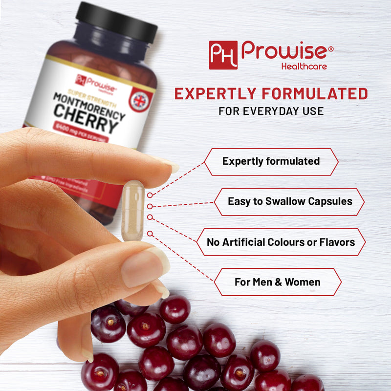 Prowise Healthcare Montmorency Cherry supplement 6400mg 200 capsules, imported from the UK