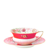 Harrods Bone China Teacup and Saucer Set in Warm Orange with Floral Patterns- Buy online at McGrocer