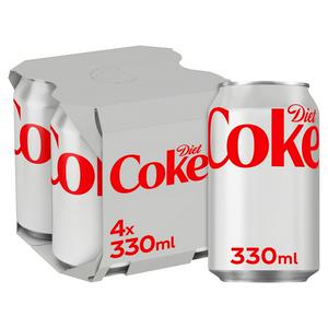 Sainsburys Coca-Cola Diet Coke Sugar Free Cola Soft Drink 4 x 330ml- Buy online at McGrocer