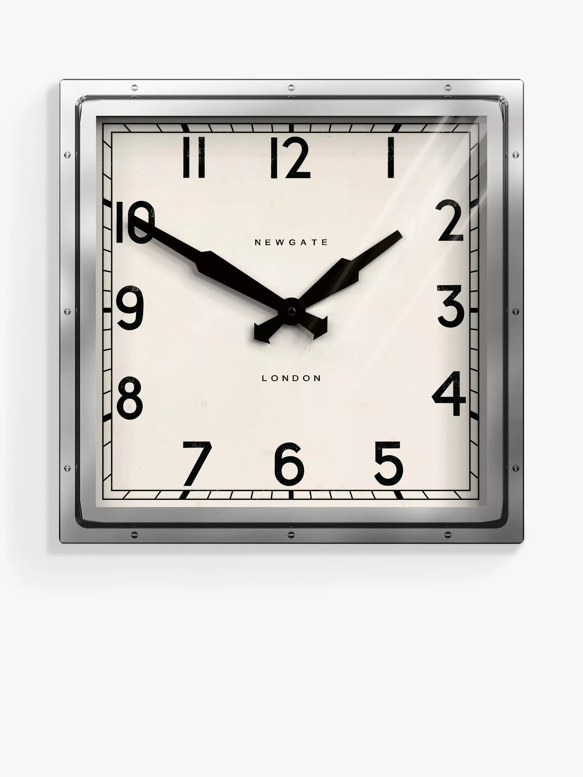 Newgate Clocks Quad Square metal wall clock 40cm silver, UK version