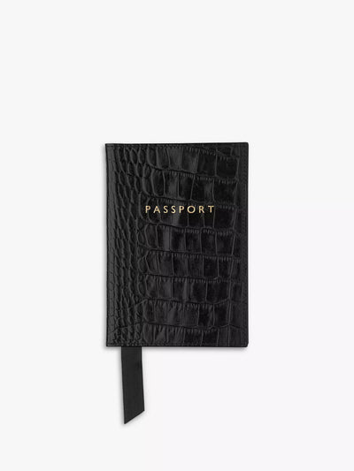 John Lewis Whistles Shiny Croc Embossed Leather Passport Holder, Black- Buy online at McGrocer