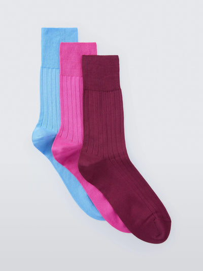 John Lewis John Lewis Made in Italy Mercerised Cotton Socks, Pack of 3, Multi- Buy online at McGrocer