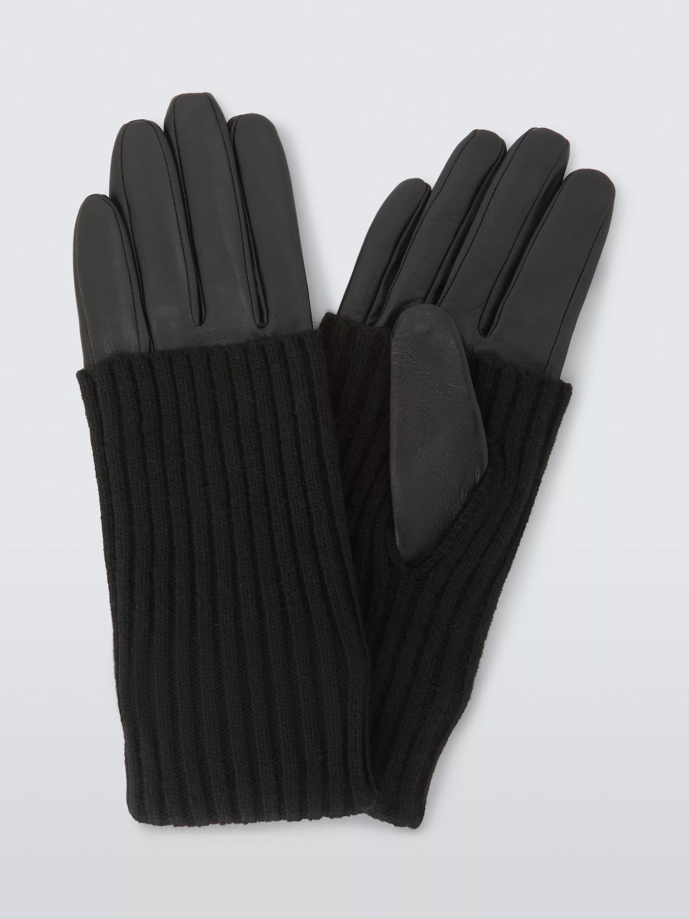John Lewis knitted cuff leather gloves black, imported from the UK
