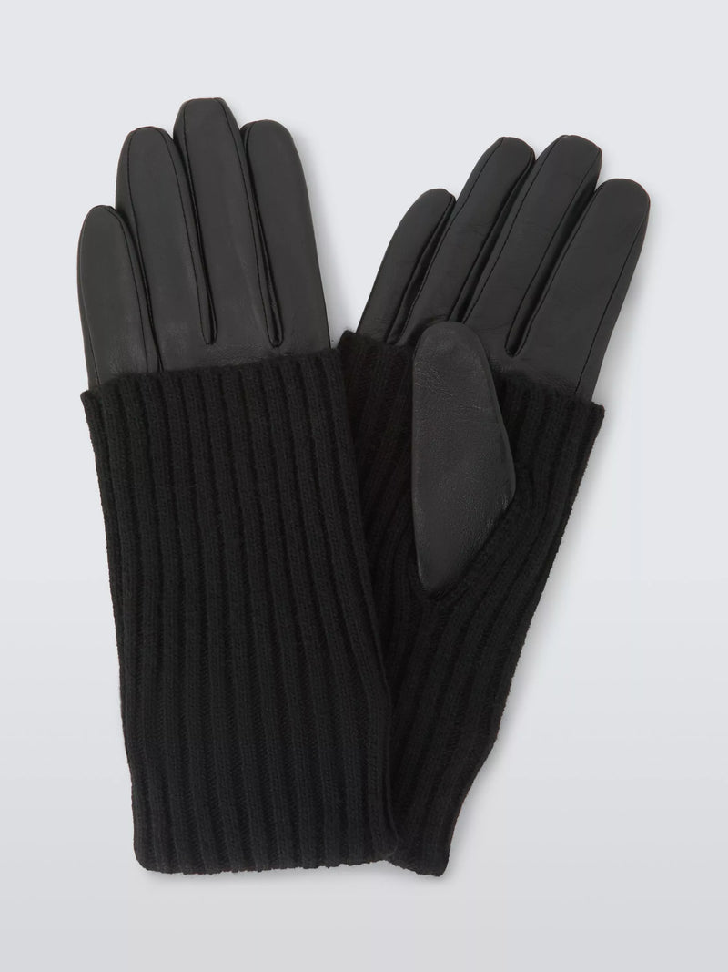 John Lewis knitted cuff leather gloves black, imported from the UK