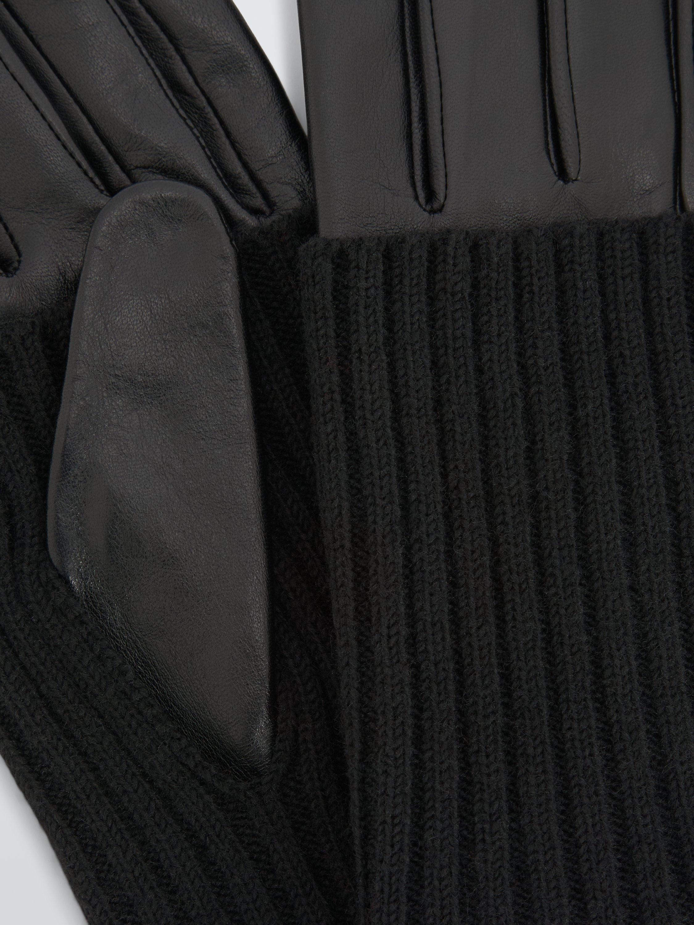John Lewis knitted cuff leather gloves black, imported from the UK