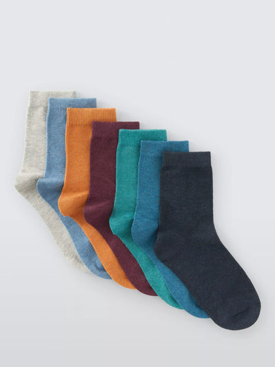 John Lewis John Lewis Kids' Solid Colour Ankle Socks Blue/Multi Pack of 7- Buy online at McGrocer