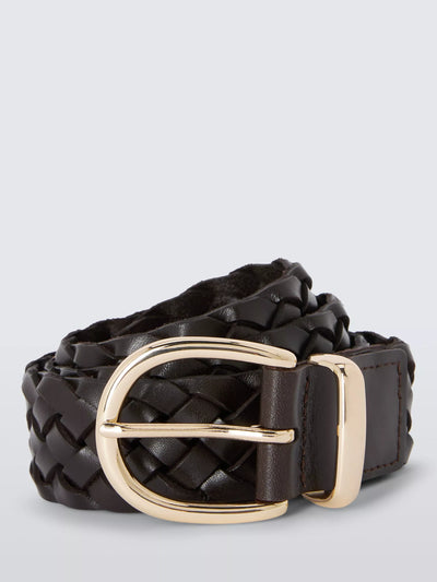 John Lewis John Lewis Woven Leather Belt, Chocolate- Buy online at McGrocer